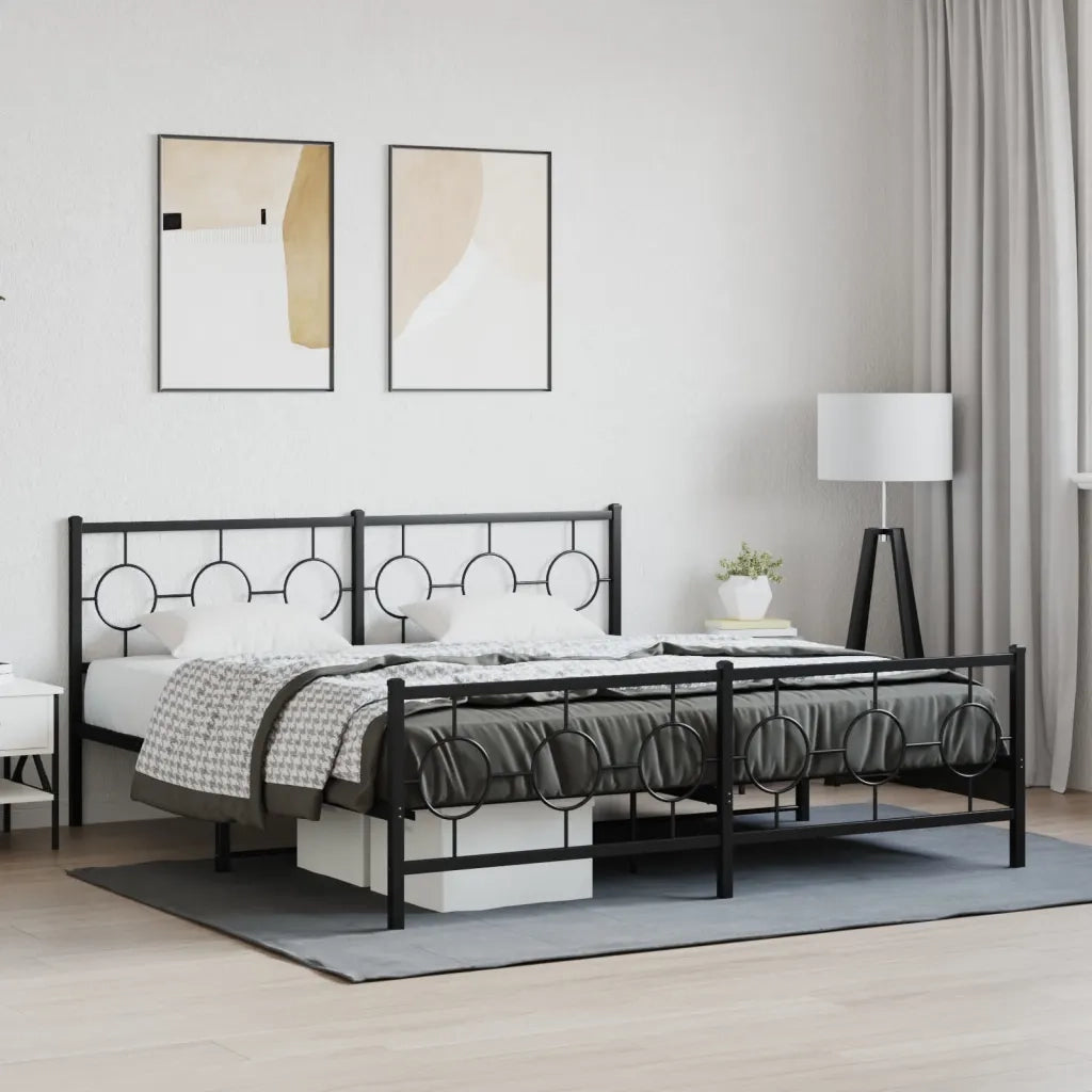 Giroletto con Testiera e Pediera-Struttura Letto Metallo Nero 183x213 cm 933398