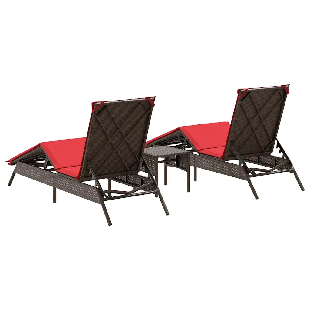 Lettini Prendisole 2 pz con Tavolino Marrone in Polyrattan 4002717