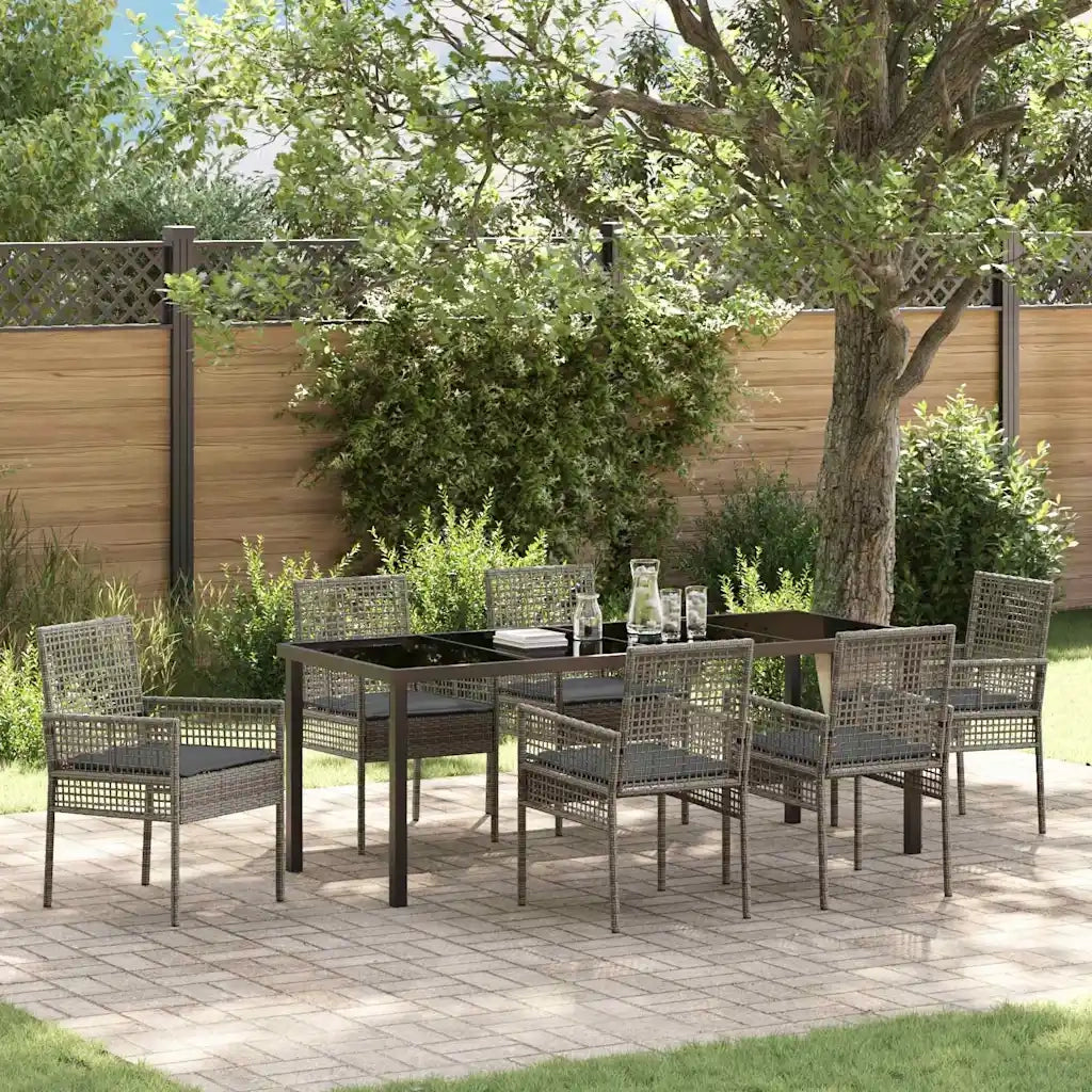 Set da Pranzo per Giardino con cuscino 7 pcs Grigio polyrattan 3379882