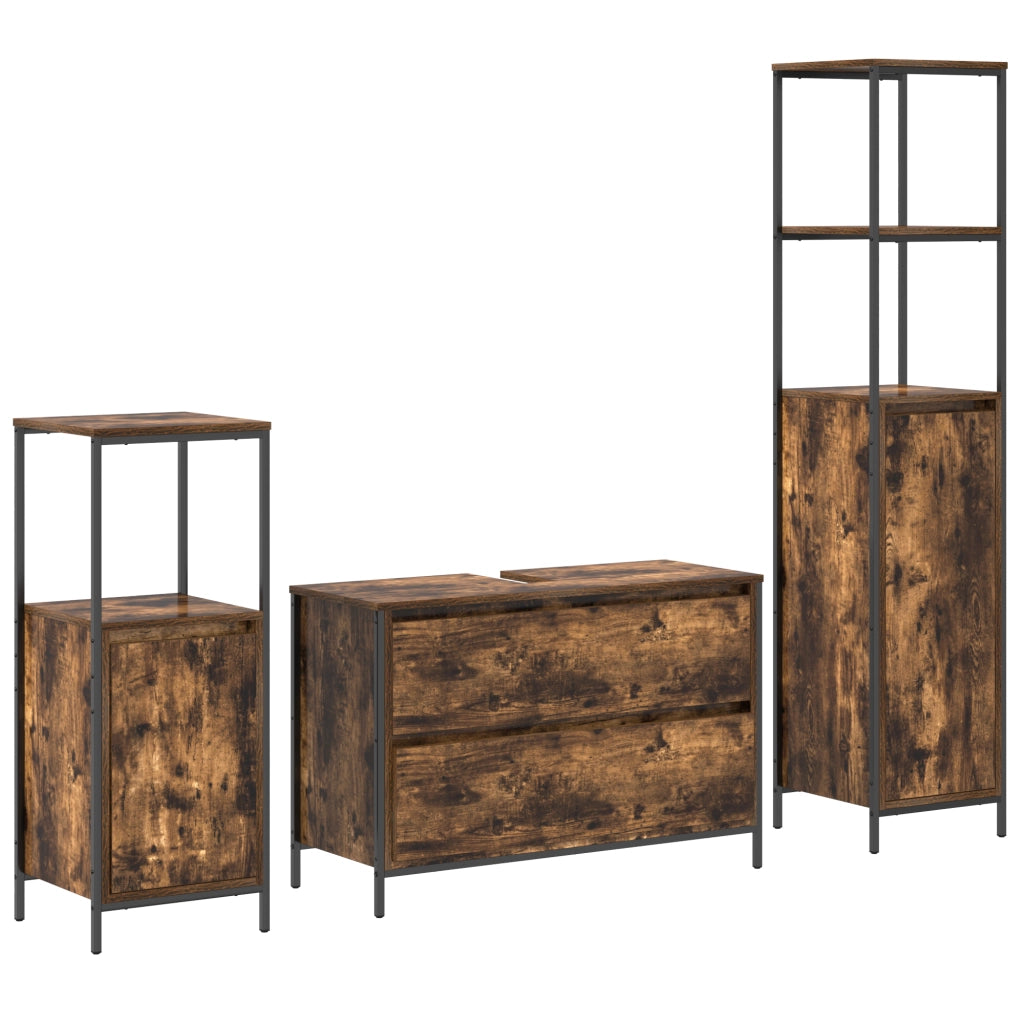 Set di mobili per bagno 3 pezzi in rovere fumÃ© in legno ingegnerizzato