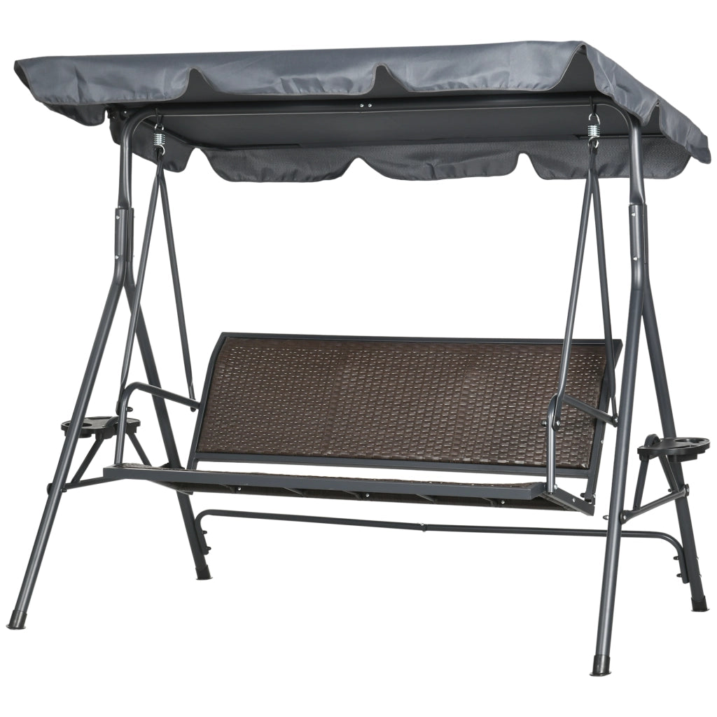 Dondolo da Giardino 3 Posti in Rattan PE e Acciaio ¨C zephmum ¨C Grigio 204x112x150 cm