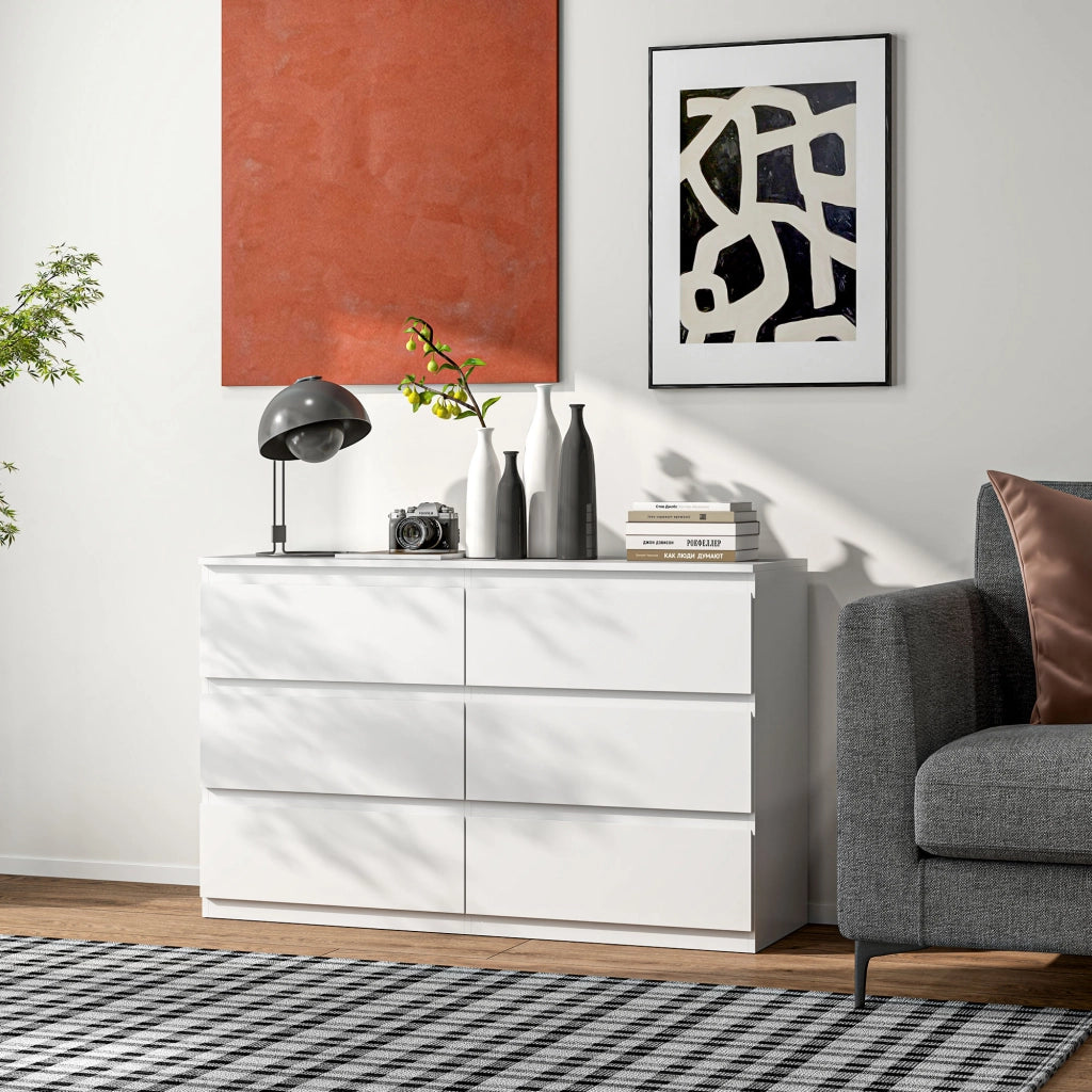 Cassettiera 6 Cassetti in Legno Bianco ¨C Zephmum ¨C 120x39x75 cm