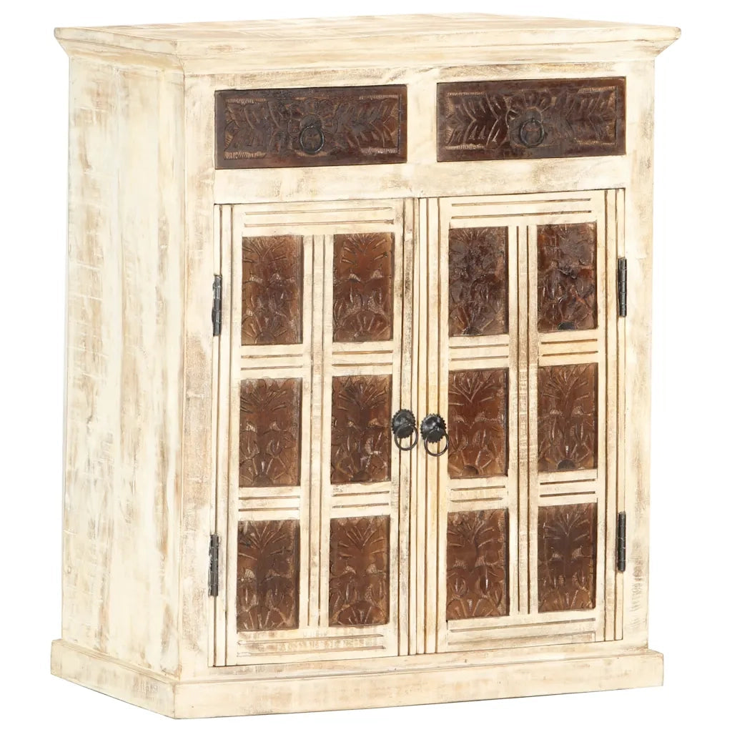 Credenza Bianca 65x30x75 cm in Legno Massello di Mango 285898