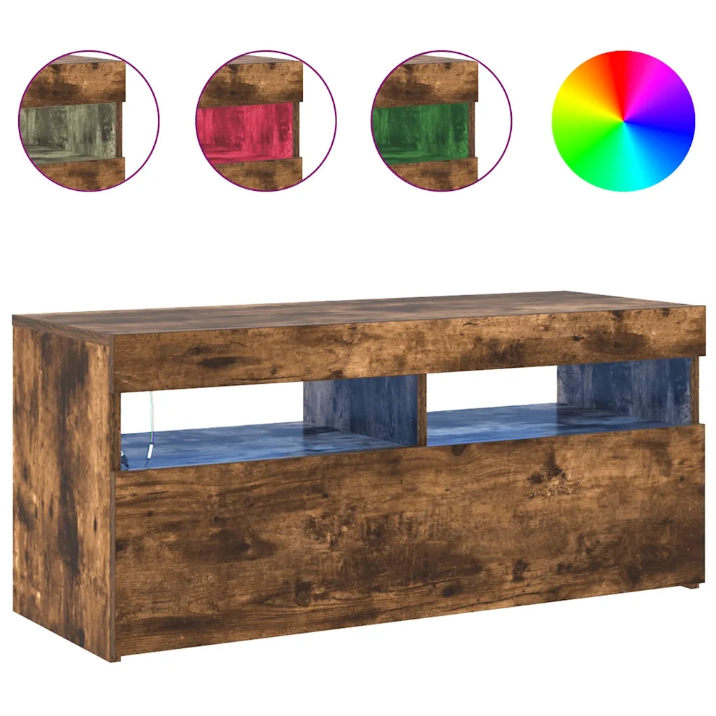 Mobile Porta TV con Luci LED Rovere Fumo 90x35x40 cm 815675