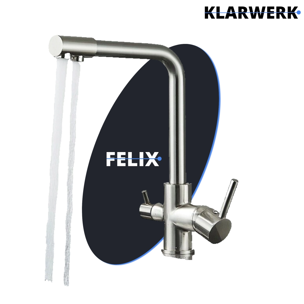 Felice | Rubinetto per acqua potabile a 3 vie in argento spazzolato premium|Miscelatore cucina ad osmosi in acciaio inossidabile|Filtra 3 connessioni