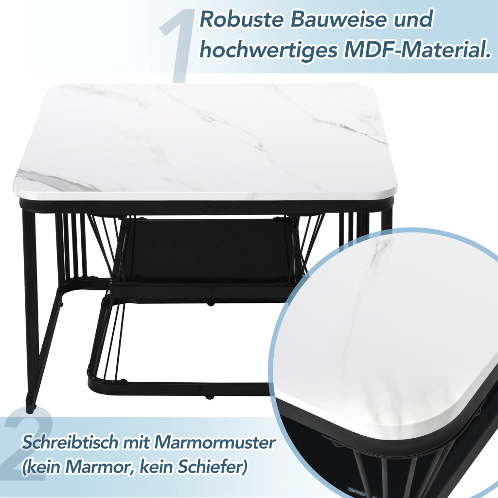 Tavolino da caffè in set da 2 con piano effetto marmo - per soggiorno - in MDF - bianco