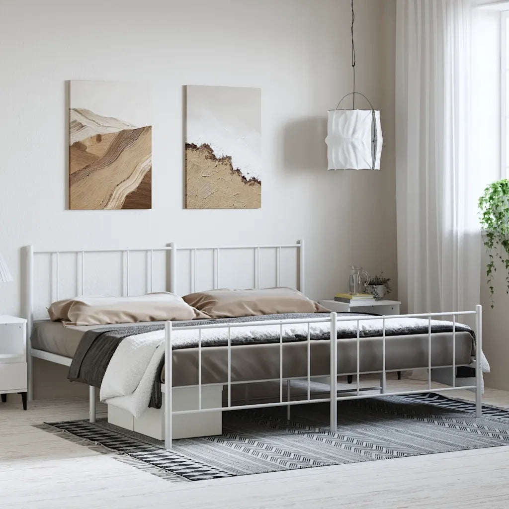 Giroletto con Testiera e Pediera-Struttura Letto Metallo Bianco 193x203 cm 780542