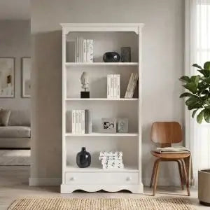 Libreria graffa in legno Shabby chic laccato bianco