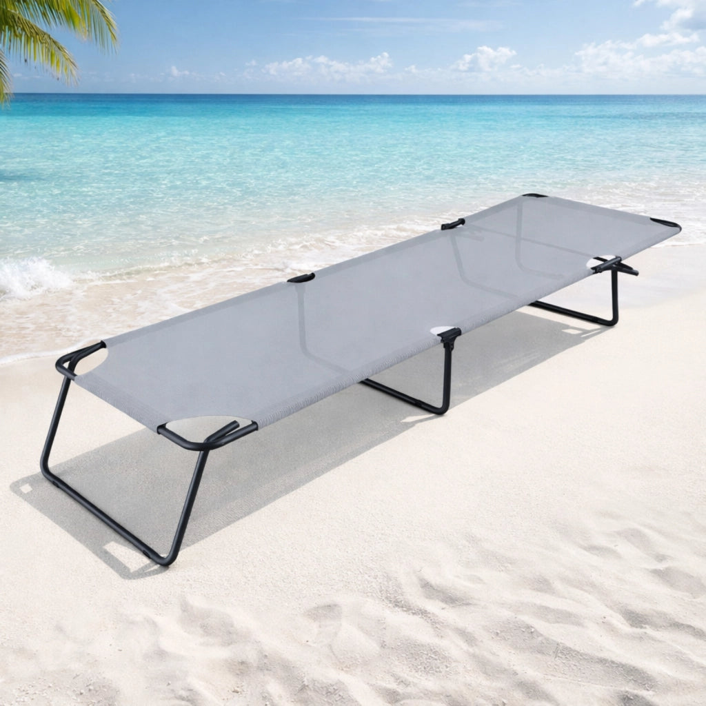 Lettino Prendisole Pieghevole Schienale Reclinabile Regolabile Struttura In Metallo Sedia Sdraio Per Spiaggia Mare Giardino Piscina Grigio Scuro