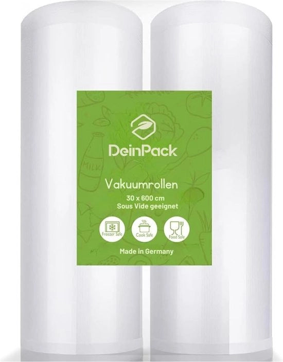 Vacuum roll, 2 rolli, 30 x 600 cm, sacchi vuoto per tutte le macchine aspiranti e alimentari, sacchi strutturati, adatti per sous-vide, sacchi congelati, sacchi di pellicola, BPA libero, Made in Germany