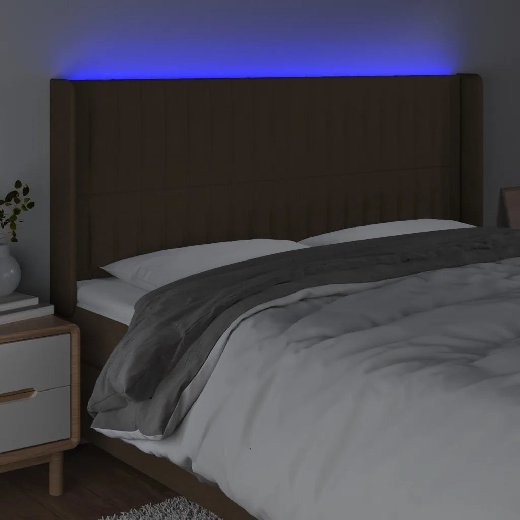 Testiera a LED Marrone Scuro 203x16x118/128 cm in Tessuto cod mxl 33365