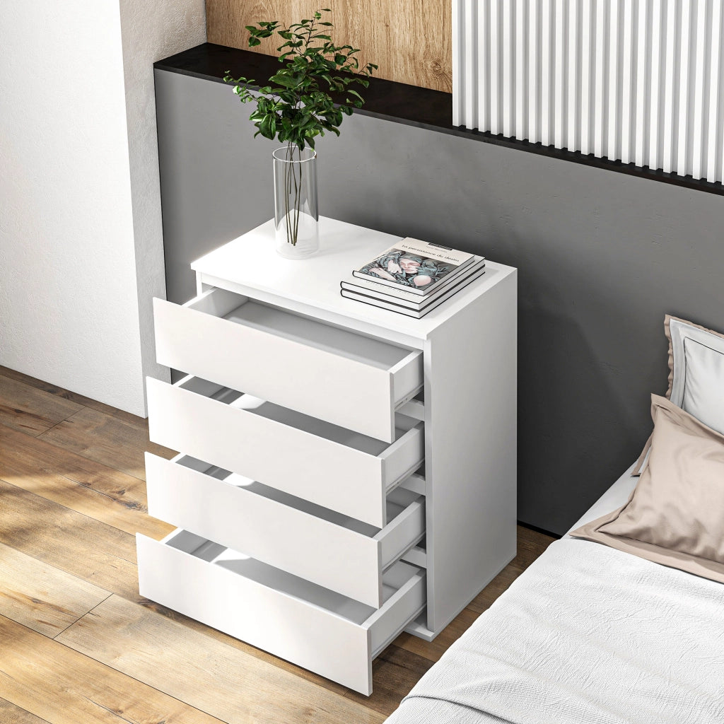EasyComfort Cassettiera 4 Cassetti in Truciolato con Guide in Metallo e Maniglie Scanalate, 60x40x80 cm, Bianco
