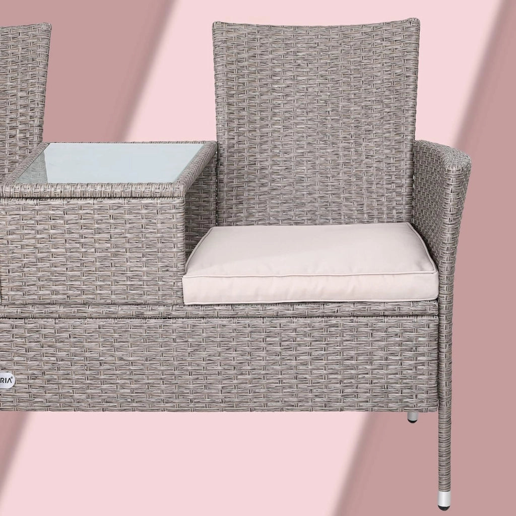 Panchina da Esterno con Tavolino Polyrattan DivanettoCon Cuscini Resistente alle Intemperie