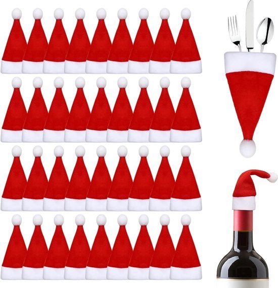 36 pezzi di Cappello di Babbo Natale, Ospite per Posate, Mini Cappelli di Natale Rosso per Posate Bottiglia di Latticello albero di Natale, Decorazione di Tavola DIY per Feste di Natale