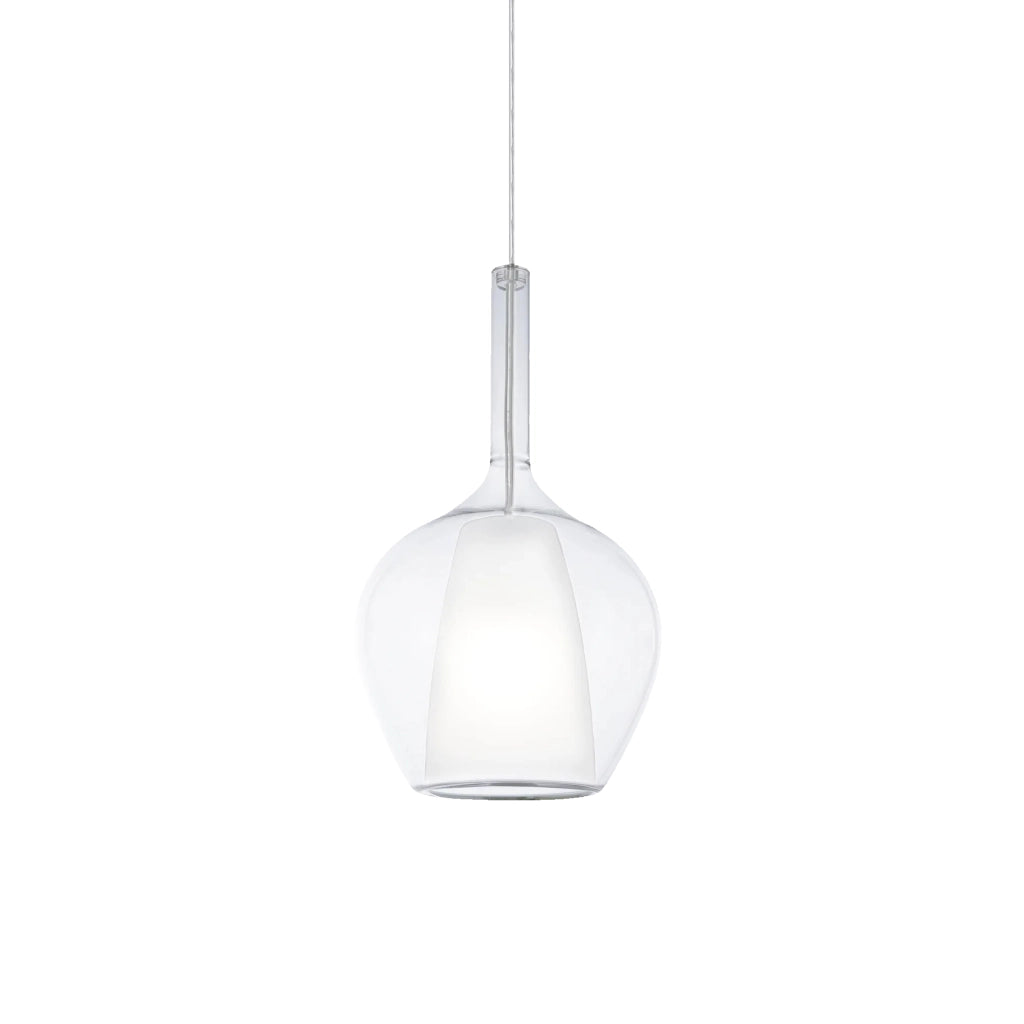 Sospensione Contemporanea Kalique Vetro Trasparente Bianco E Cromo E27 H33Cm
