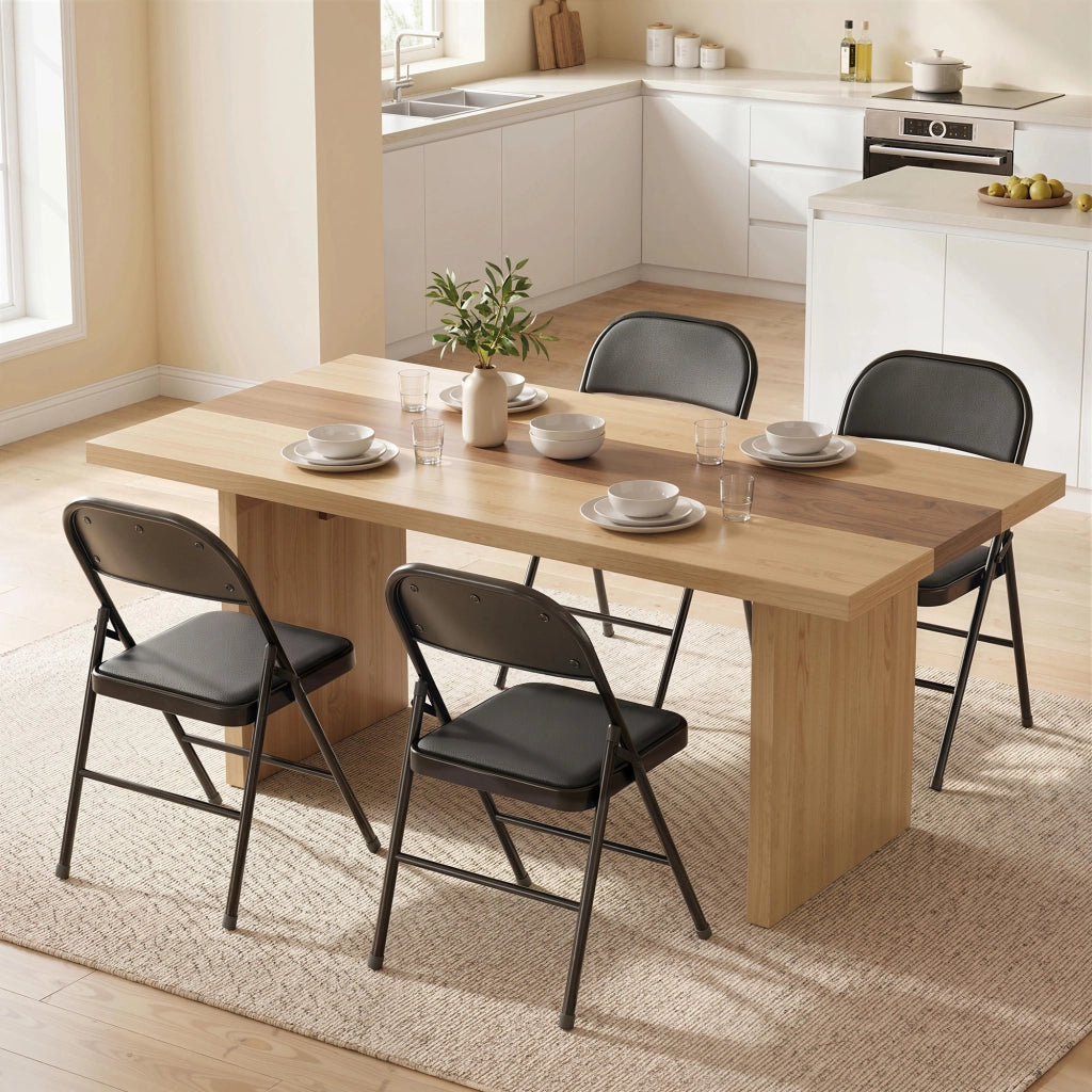 Set 2 Sedie Imbottite Pieghevoli ¨C Zephmum ¨C Similpelle Nero e Metallo 45x46x78 cm