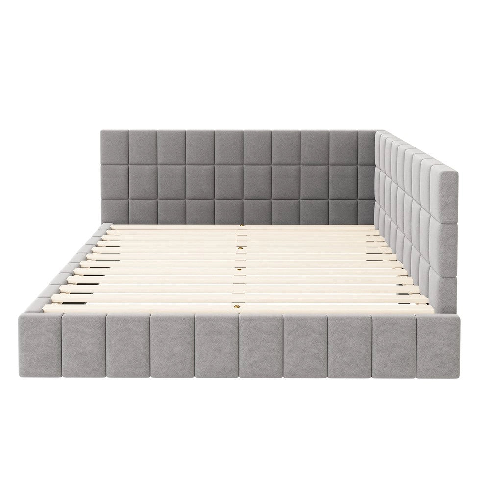 Letto Imbottito Matrimoniale con Rete a Doghe ¨C MINIMAL ¨C Velluto Grigio 160x200