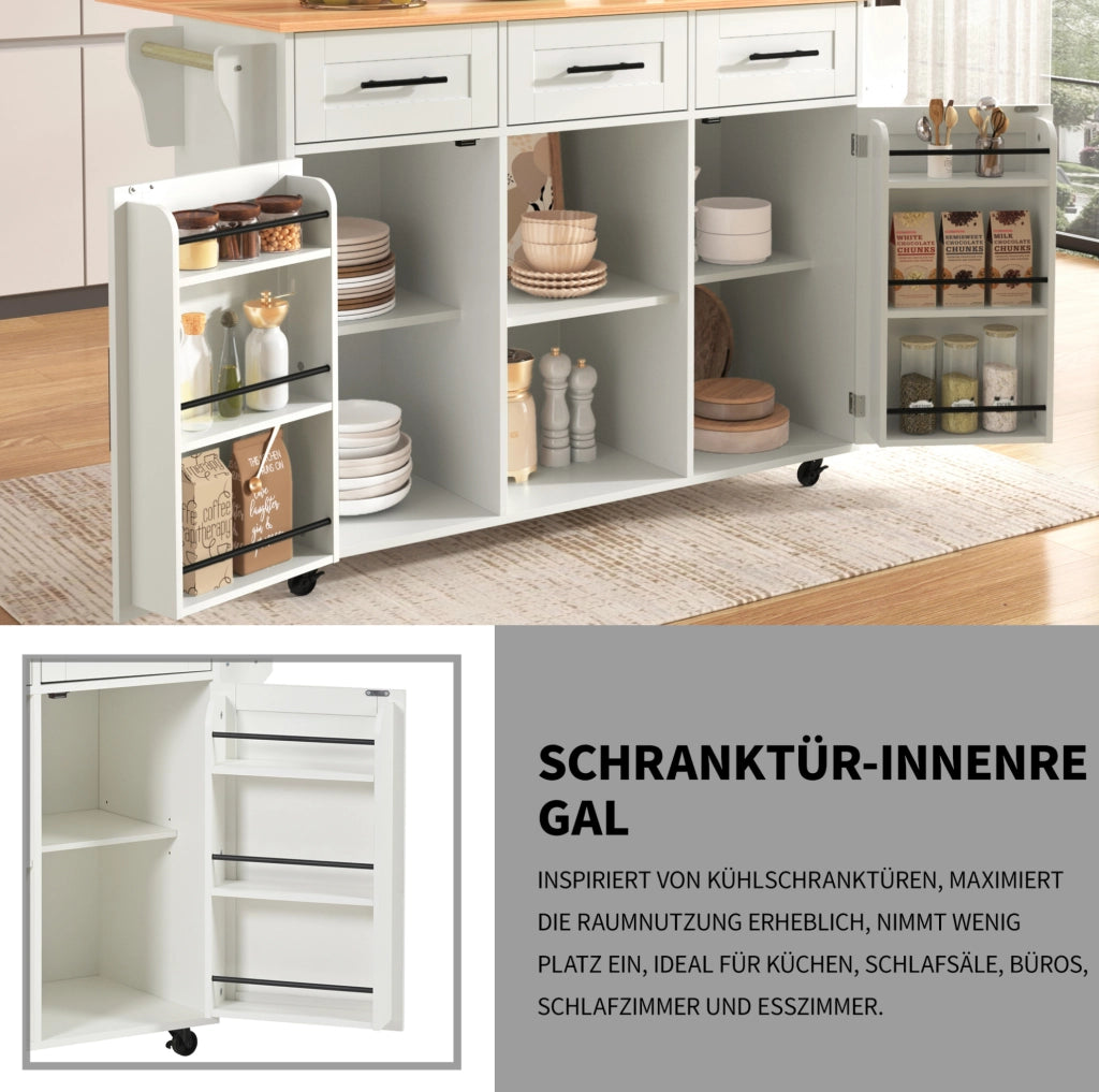 Mobile cucina multifunzione con piano ribaltabile 139x46(71)x91;5 cm; bianco in MDF