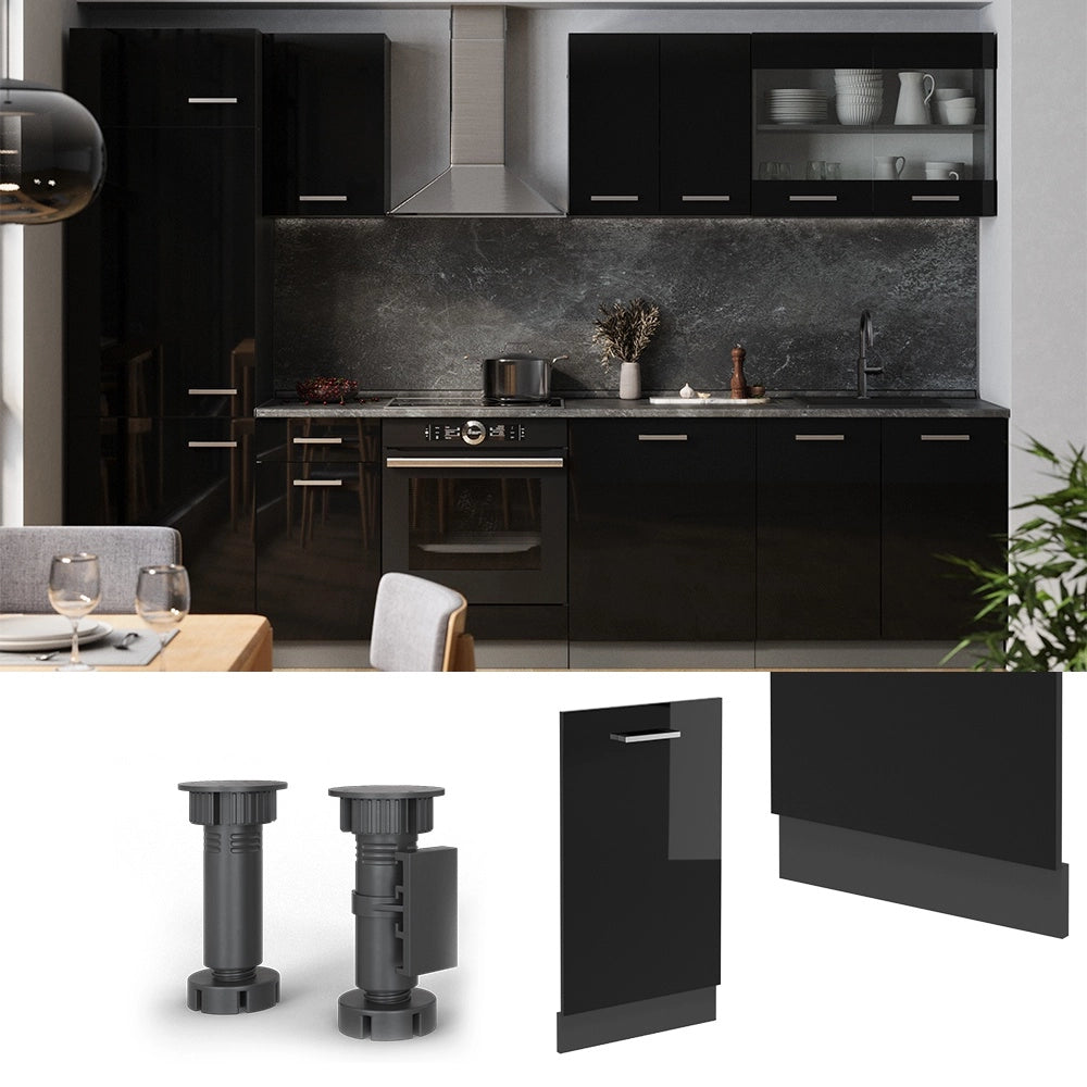 Pannello frontale della lavastoviglie R-Line Nero lucido/Antracite 45 cm senza piano di lavoro Vicco