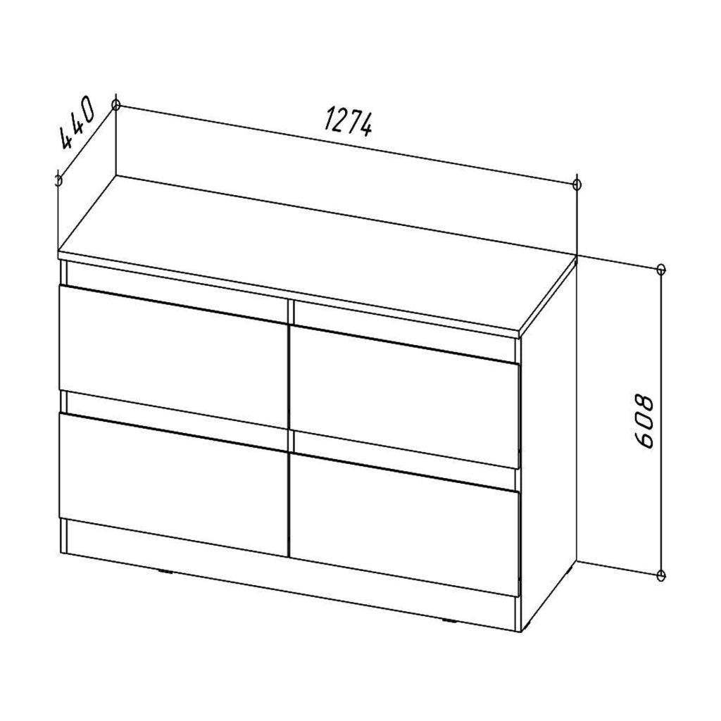 Mobile TV SOLA - Bianco - 4 Cassetti - Larghezza 127 cm, Altezza 61 cm, Profondit? 44 cm