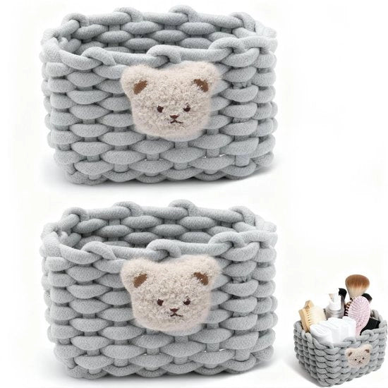 2 contenitori di stoccaggio in cotone, 19 x 15 x 13 cm, contenitore da bagno, organizzatore rettangolare, contenitori per mobile, camera dei bambini, soggiorno, grigio