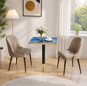 Tavolo quadrato 60×60 cm effetto marmo; struttura in metallo e MDF; blu
