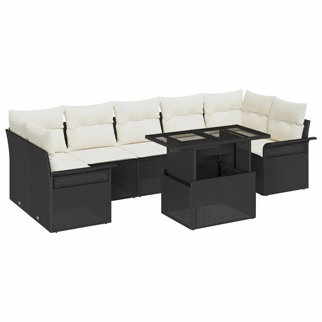Set Divano da Giardino con cuscino 8 pcs Nero Poly Rattan