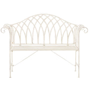 Panca da giardino per esterni in metallo bianco 2 posti 130 cm con braccioli svasati in stile vintage