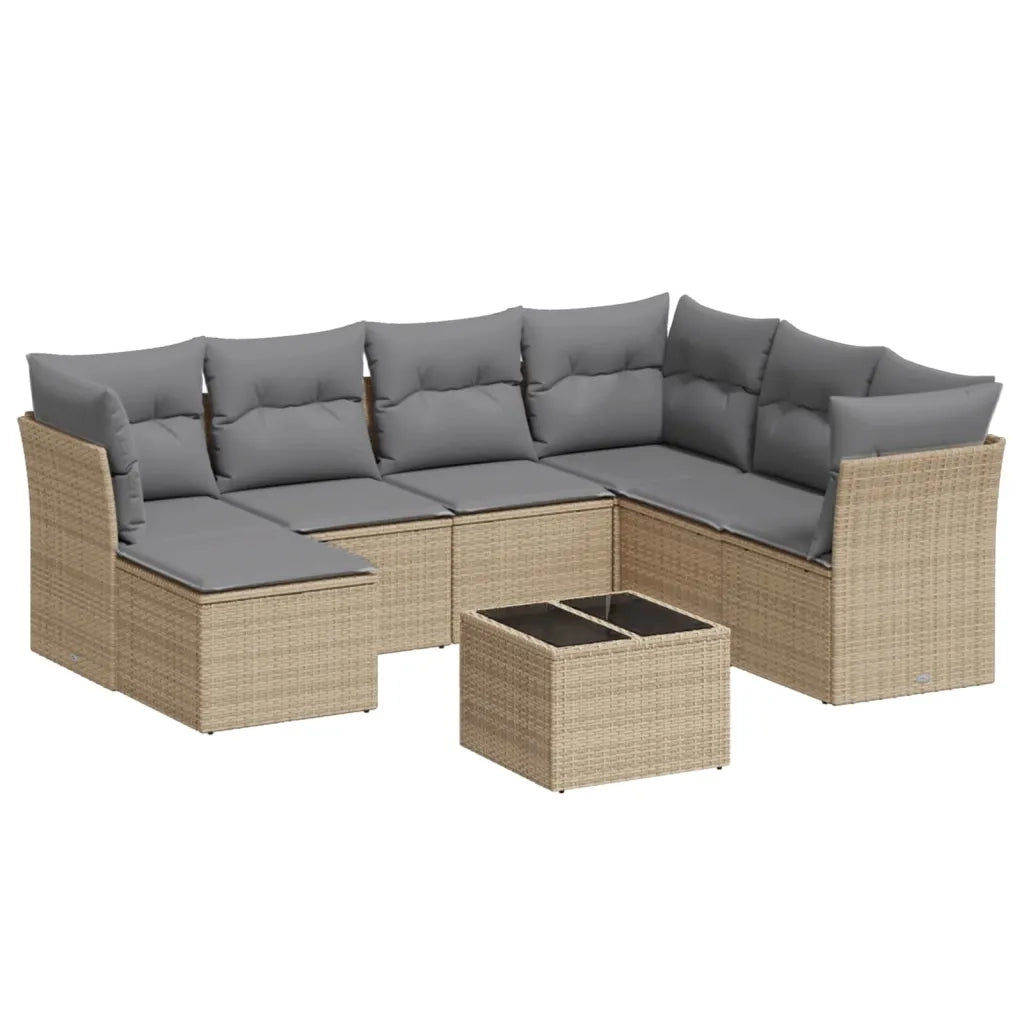 Set Divano da Giardino 8 pz con Cuscini Beige in Polyrattan