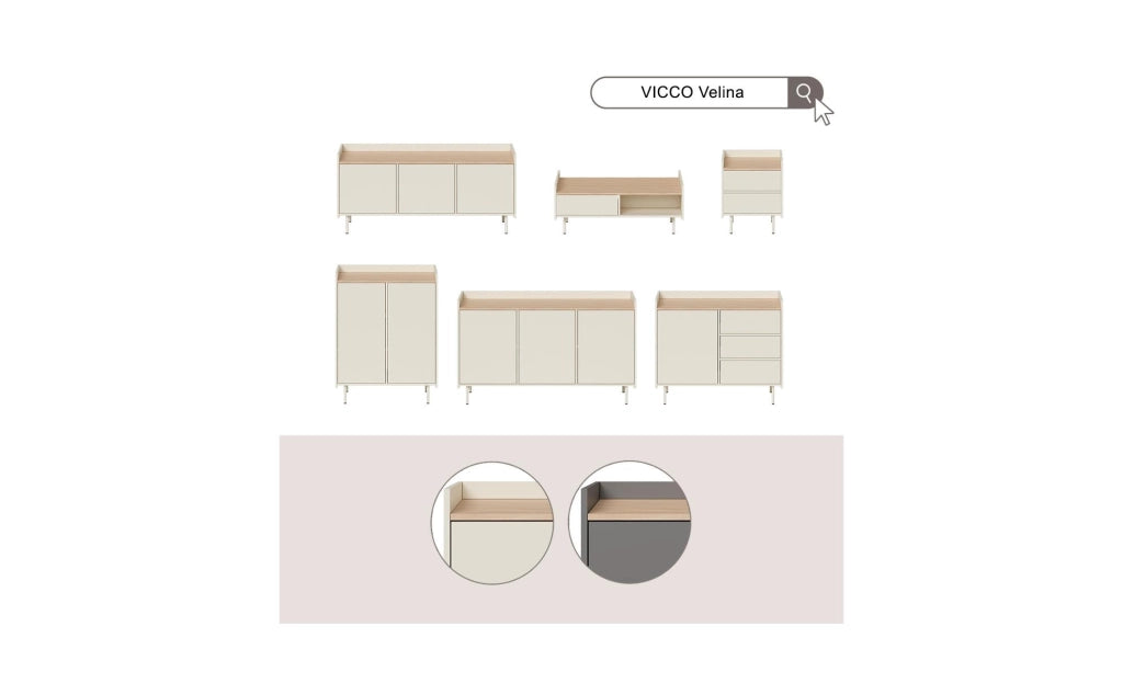 Vicco Cassettiera per camera da letto Crema 100 x 82 cm con 3 cassetti e 1 anta