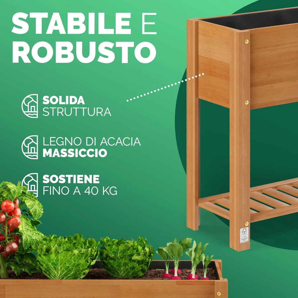 ® Aiuola Rialzata 68x30x75cm in Acacia Certificata FSC® a 2 Livelli Orto Urbano in Cassetta Fioriera Giardinaggio Balcone