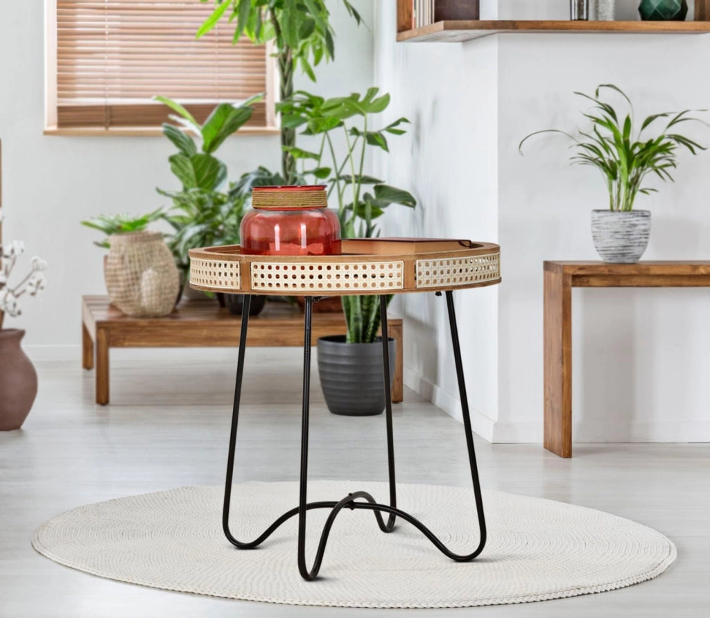 Tavolino Basso Ø60x60,5 cm in Metallo e Legno