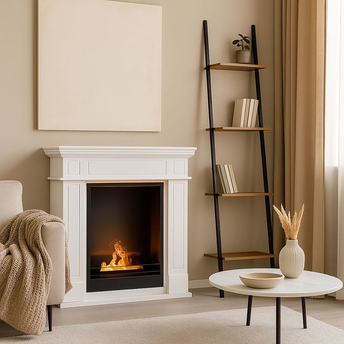 Camino a Vapore da Pavimento Leonardo 81x30x86 cm in MDF Bianco Laccato