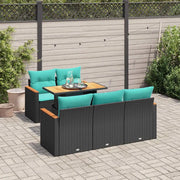 Set Divano da Giardino 6 pz con Cuscini Nero in Polyrattan