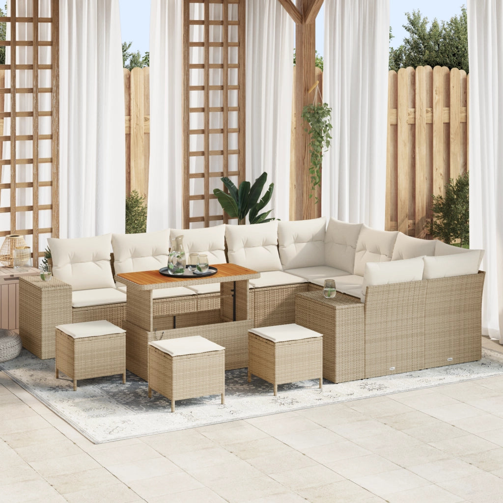 Set Divano Giardino 13 Pezzi con Cuscini Beige Polyrattan