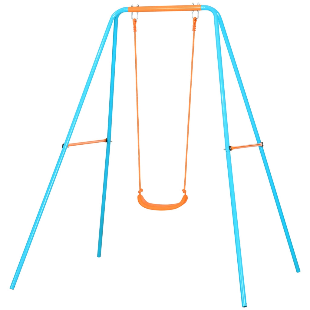 Altalena per Bambini 3-8 Anni da Giardino in Acciaio e PE con Seggiolino e Picchetti, 163x145x181 cm