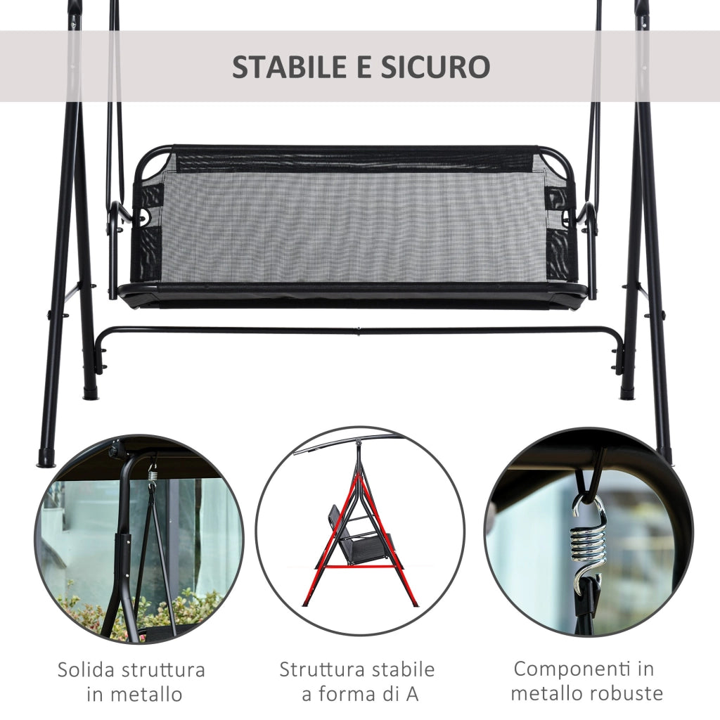 EasyComfort Dondolo da Giardino Terrazza 2 Posti con Tettuccio Regolabile in Metallo e Texteline 172x110x155cm Nero