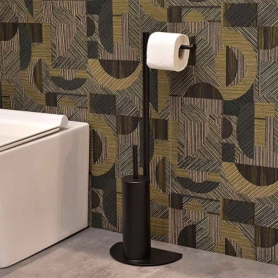 Piantana wc salvaspazio nero opaco con portarotolo e portascopino