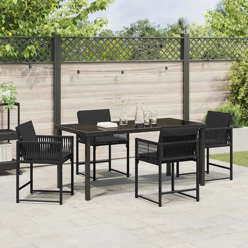 Set da Pranzo per Giardino 5 pz | Set Salotto da Giardino Nero polyrattan