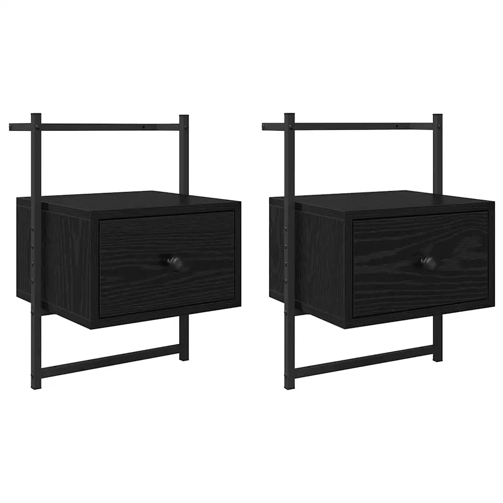 Set di 2 Comodini | Armadio da Notte | Mobiletto da notte con cassetto Rovere Nero 35 x 30 x 51 cm