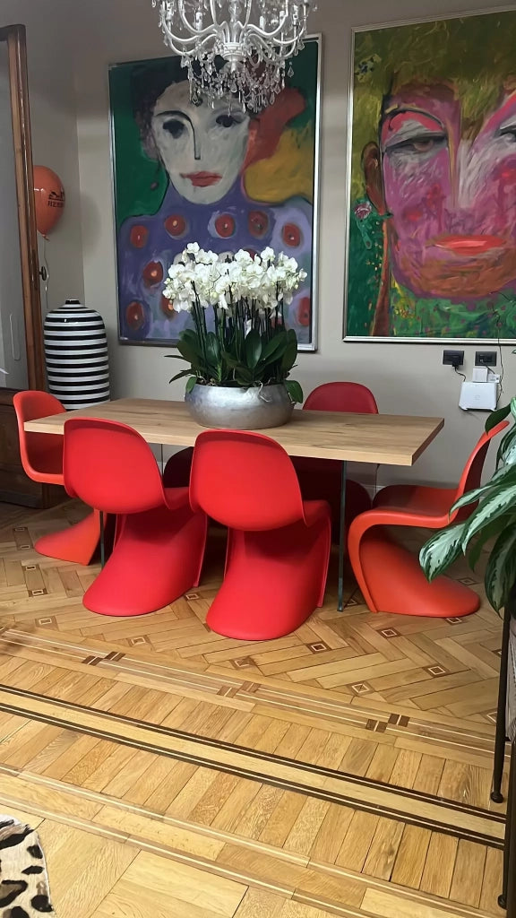 Tavolo fisso in legno rovere impiallacciato 160x90  spessore 4 cm e gambe in vetro (812) - Mobili 2G
