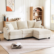 Divano angolare reversibile 3 posti con ricarica USB, ripiano bracciolo, 2 cuscini, velluto a coste Beige