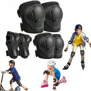 Set di protezione 6 pezzi - protezione per bambini per bicicletta - protezione per bambini per sci e pattini - per sci, pattini, bicicletta, corsa e escursione (protettori ginocchia, protettori caviglia, protettori polso - nero)