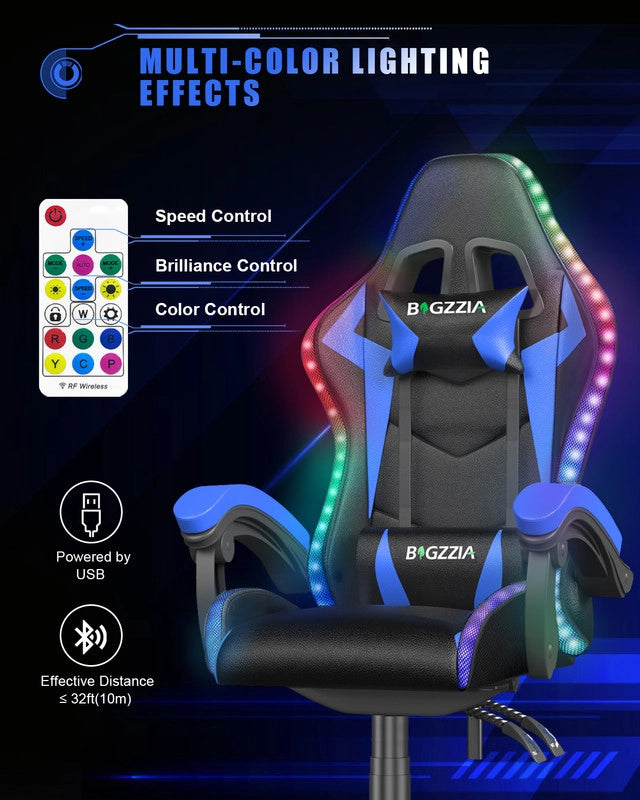 Sedia da gaming,  Sedia da gaming professionale con tecnologia LED RGB integrata, con poggiatesta, supporto lombare e braccioli