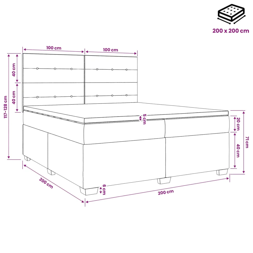 Letto box spring con materasso Nero 200 x 200 cm Velluto 3453712