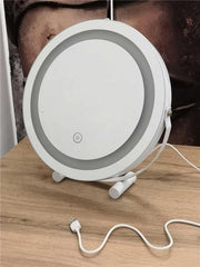 SPECCHIO TONDO TOUCH DA TAVOLO CON ILLUMINAZIONE LED 3 LUCI REGOLABILI, CON CAVO USB DIMENSIONE 32X7X32