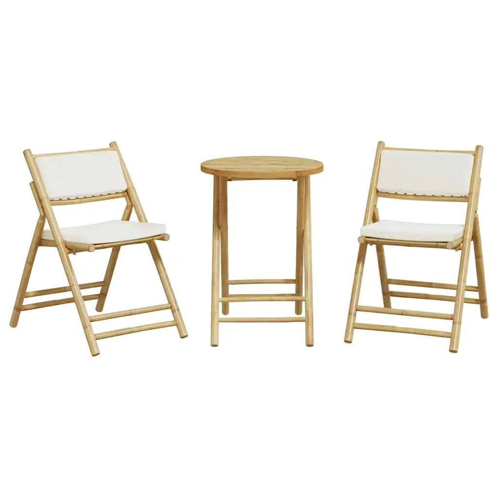 Set da Bistrot Pieghevole 3 pz Cuscini Bianco Crema in BambÃ¹
