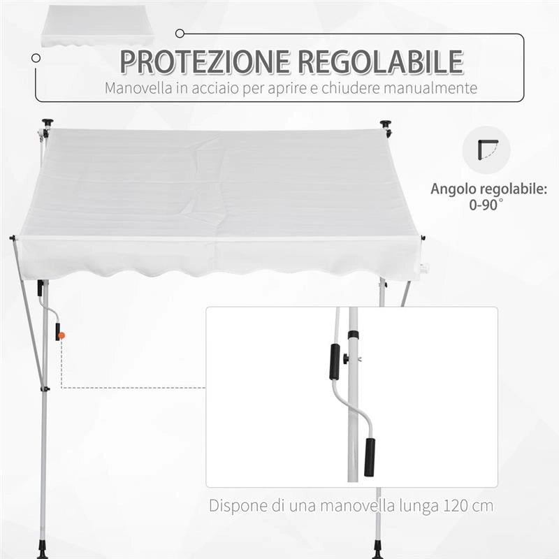 TENDA DA SOLE A CADUTA CON RULLO E MANOVELLA 200 × 150 CM COLORE BIANCO