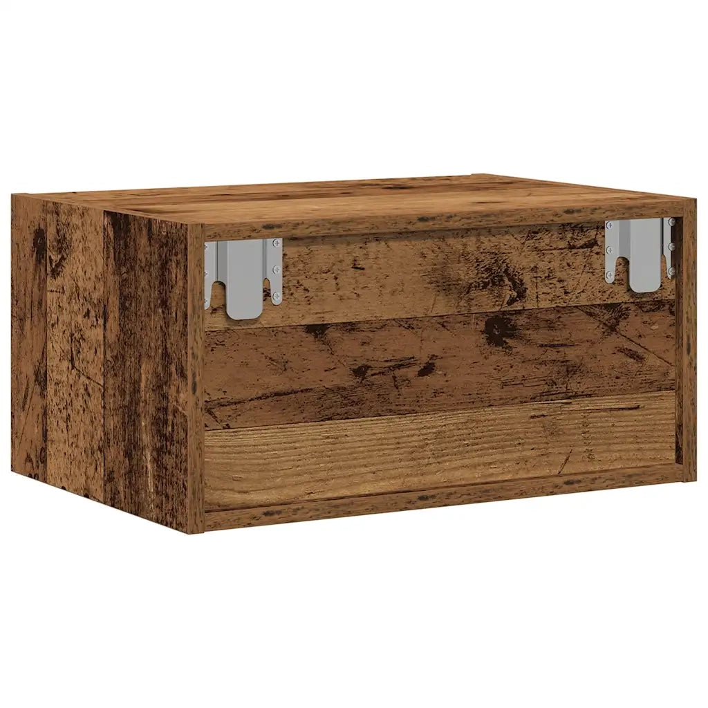 Comodino a Parete con Luci LED Legno Antico