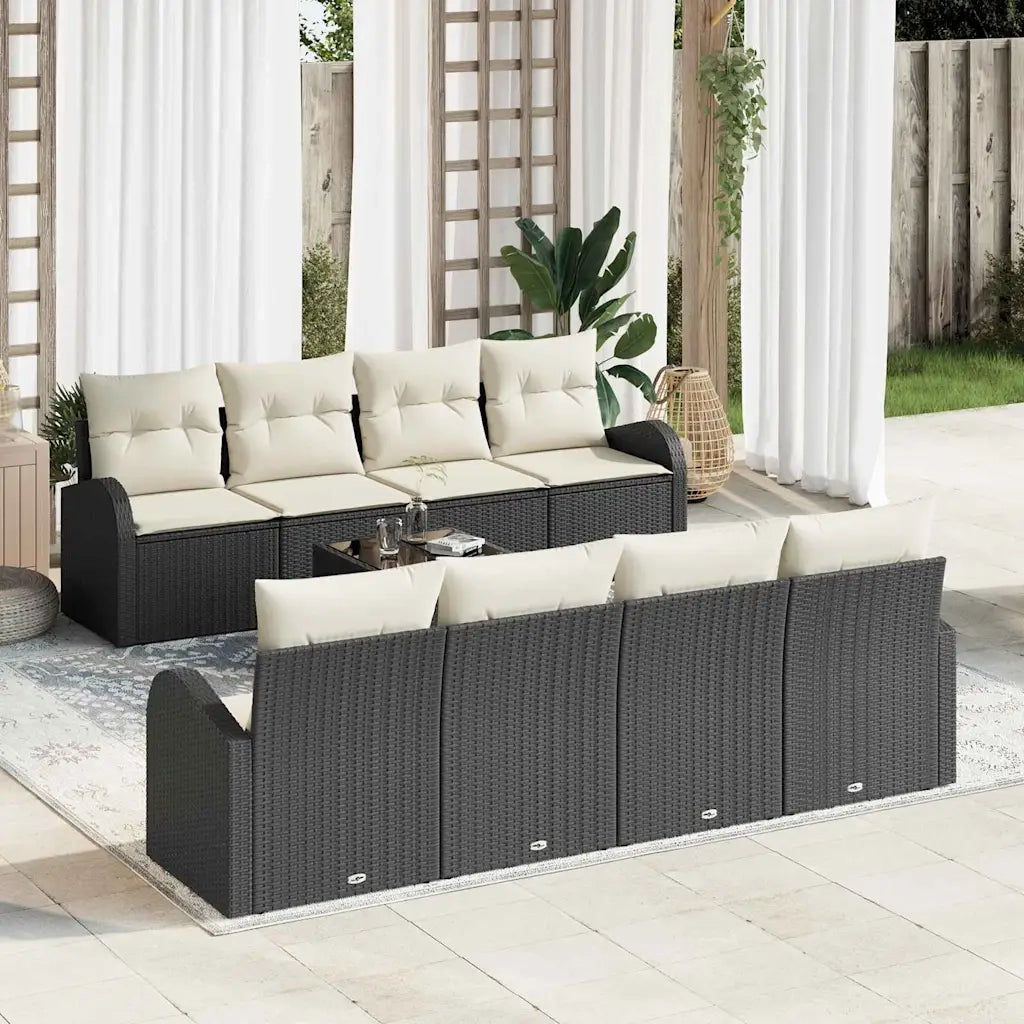Set Divano da Giardino 9 pcs Nero e Crema polyrattan 3354636